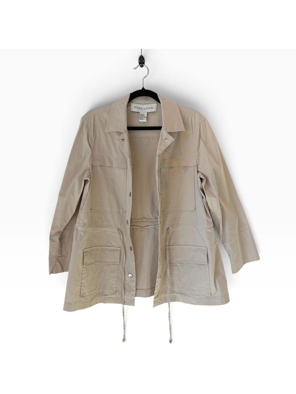 Doncaster Tan Beige Button-Front Drawstring Utility Field Jacket - Picture 2 of 3